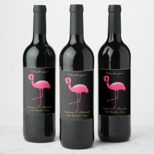 ETIQUETA PARA BOTELLA DE VINO ELEGANTE PERSONALIZABLE DE FLAMINGO DE ROSA NEGRA
