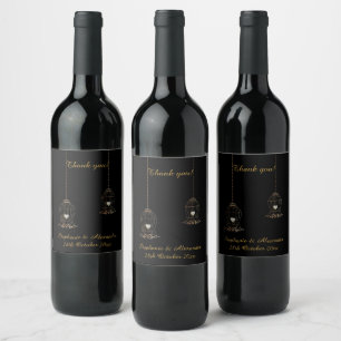 ETIQUETA PARA BOTELLA DE VINO ELEGANTE PERSONALIZABLE DE ORO NEGRO RÚSTICO EN BI