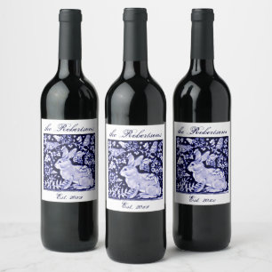 Etiqueta Para Botella De Vino Elegante Personalizado de Aves de Conejo Azul de l