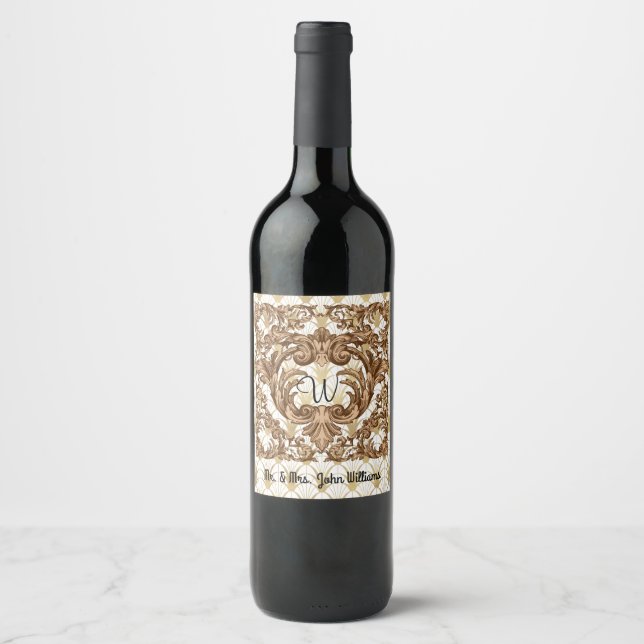 Etiqueta Para Botella De Vino Elegante Personalizado Inicial y Nombre (Anverso)