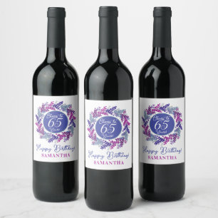 Etiqueta Para Botella De Vino Elegante Pink y Purple 65º cumpleaños