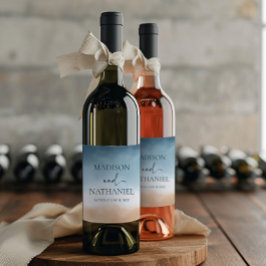 Etiqueta Para Botella De Vino Elegante Playa de Arena de la Orilla del Océano Az