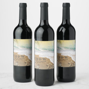 Etiqueta Para Botella De Vino Elegante Playa De Sunshine Y Océano Azul