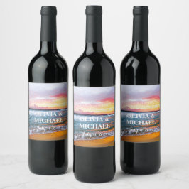 Etiqueta Para Botella De Vino Elegante Playa Sunset Tropical Verano Elegante