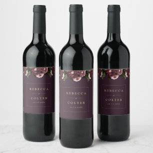 Etiqueta Para Botella De Vino Elegante Plum Purple Burgundy Boda Floral