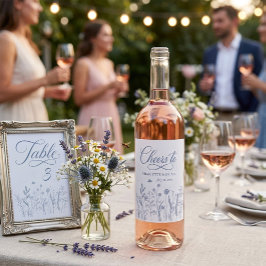 Etiqueta Para Botella De Vino Elegante Polvo de Flor Silvestre Azul Polvoriento 