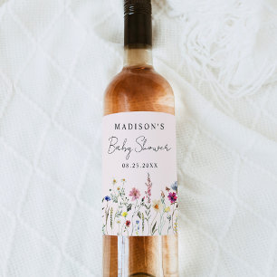 Etiqueta Para Botella De Vino Elegante Prado de Flores Silvestres Rosa Pálido Ba