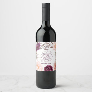 Etiqueta Para Botella De Vino elegante profesor adorable de color rosa morado 