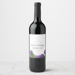 Etiqueta Para Botella De Vino Elegante Púrpura Hydrangea Boda