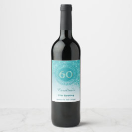 Etiqueta Para Botella De Vino Elegante Purpurina azul Verde azulado en caída 60 