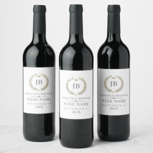 Etiqueta Para Botella De Vino Elegante Purpurina Blanco Faux, Laurel, Vestido En