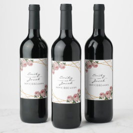 Etiqueta Para Botella De Vino Elegante Purpurina de oro Boda floral geométrico r