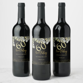 Etiqueta Para Botella De Vino Elegante Purpurina Gold Palm Calligraphy Cumpleaño