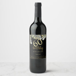 Etiqueta Para Botella De Vino Elegante Purpurina Gold Palm Calligraphy Cumpleaño