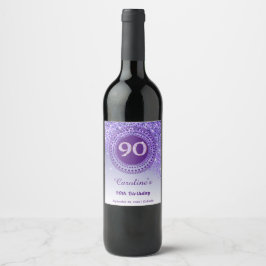 Etiqueta Para Botella De Vino Elegante Purpurina morado 90 cumpleaños