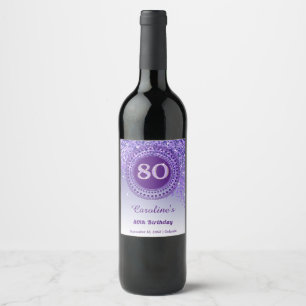 Etiqueta Para Botella De Vino Elegante Purpurina morado en caída 80 cumpleaños