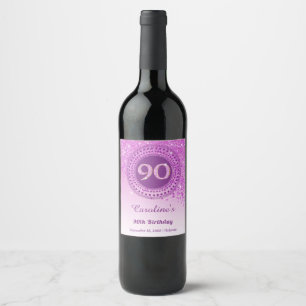 Etiqueta Para Botella De Vino Elegante Purpurina rosa caído 90 cumpleaños