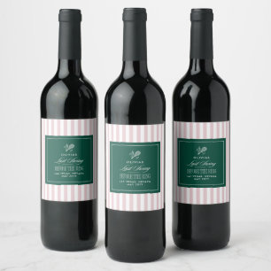 Etiqueta Para Botella De Vino Elegante raya verde y rosa para soltera de tenis