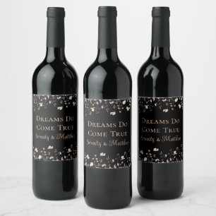 Etiqueta Para Botella De Vino Elegante Recepción de Boda Floral Negra Boho
