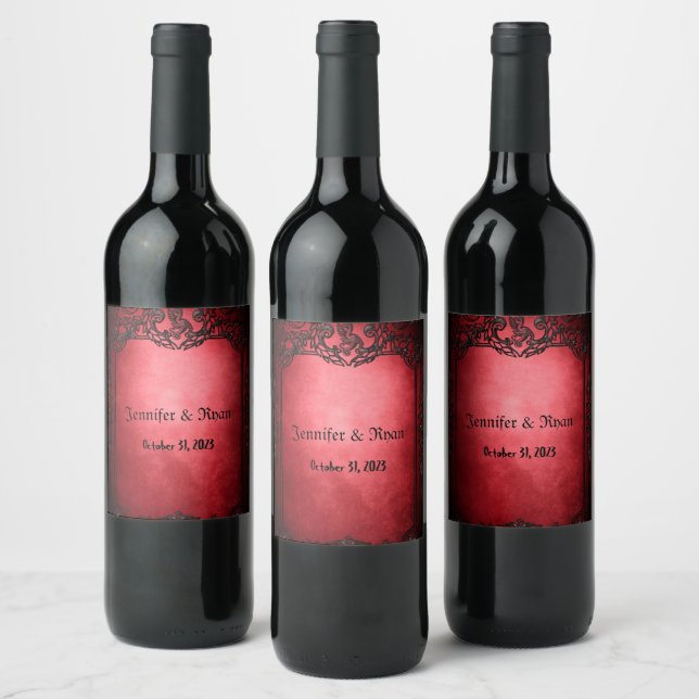 Etiqueta Para Botella De Vino Elegante Rojo Rústico Gótico (Botellas)