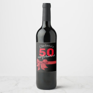 Etiqueta Para Botella De Vino Elegante rojo y negro 50 y fabuloso bar de cumplea