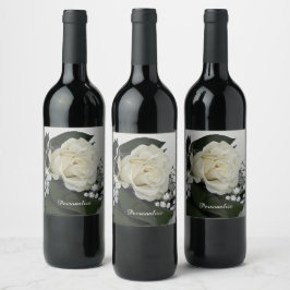 Etiqueta Para Botella De Vino Elegante & Romántica Rosa Blanca Personalizable