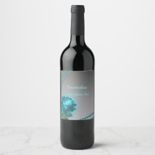 Etiqueta Para Botella De Vino Elegante Romántico Cristal Rosa Azul Perlas Chic