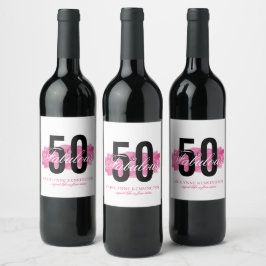 Etiqueta Para Botella De Vino Elegante rosa 50 y fabuloso cumpleaños de acuarela