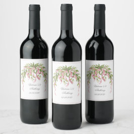 Etiqueta Para Botella De Vino Elegante rosa Boda de Verdor Personalizado