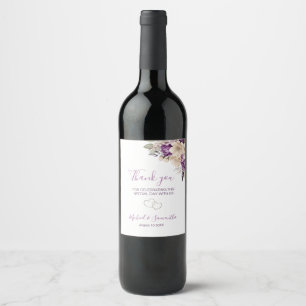 Etiqueta Para Botella De Vino Elegante Rosa Boda morado e marfil