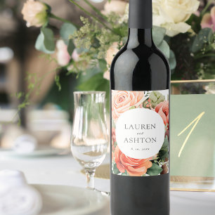 Etiqueta Para Botella De Vino Elegante Rosa Boda personalizado
