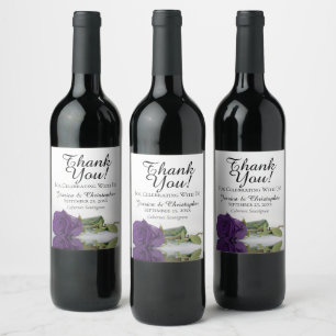 Etiqueta Para Botella De Vino Elegante Rosa de Bodas de Púrpura Real de Agradeci
