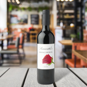 Etiqueta Para Botella De Vino Elegante rosa roja ducha de novia