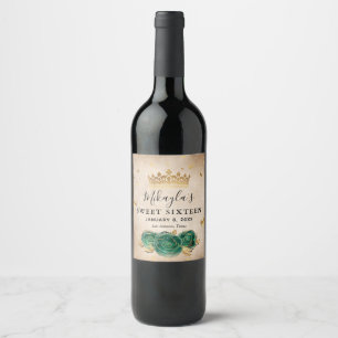 Etiqueta Para Botella De Vino Elegante Rosa verde y papel de pergamino de la Cor