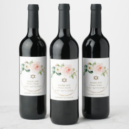 Etiqueta Para Botella De Vino Elegante Rubor Rosa Flores Gold Bat Mitzvah