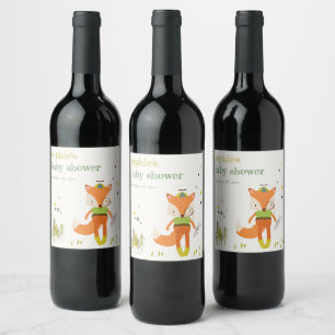 Etiqueta Para Botella De Vino Elegante Rustic Cute Woodland Fun Fox Baby Shower
