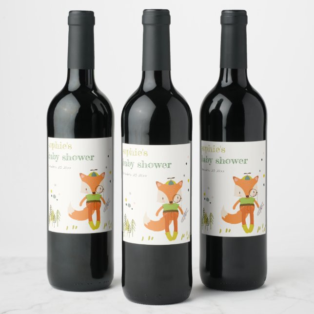 Etiqueta Para Botella De Vino Elegante Rustic Cute Woodland Fun Fox Baby Shower (Botellas)