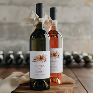 Etiqueta Para Botella De Vino Elegante Rústico Otoño Floral Boda