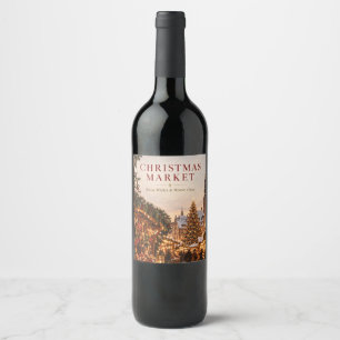 Etiqueta Para Botella De Vino Elegante saludo de Mercado de Navidad, Fiesta inve