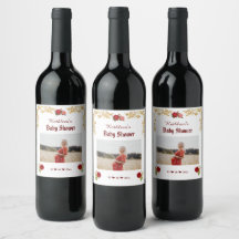 Elegante Sello de Vino Baby Shower Floral y dorado