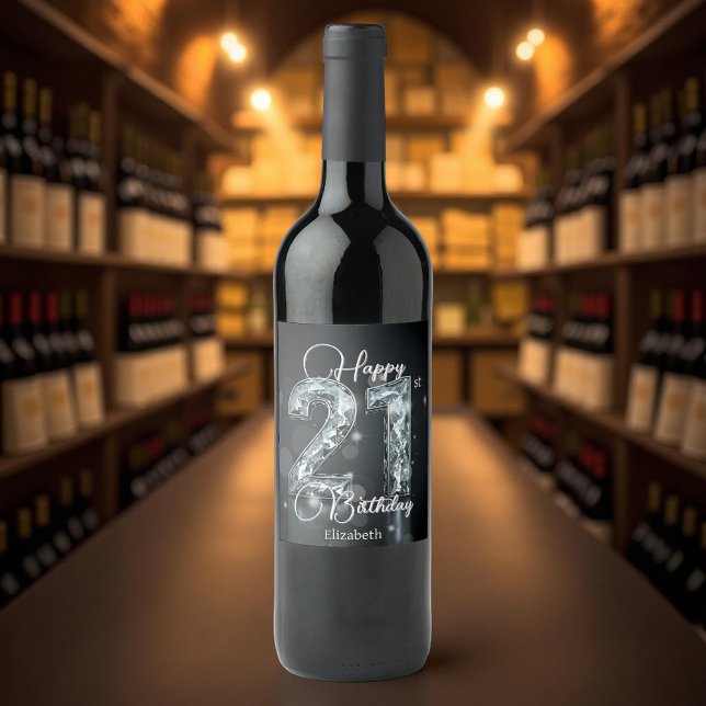 Etiqueta Para Botella De Vino Elegante Sparkling Diamond-Encrustado 21 cumpleaño (Subido por el creador)