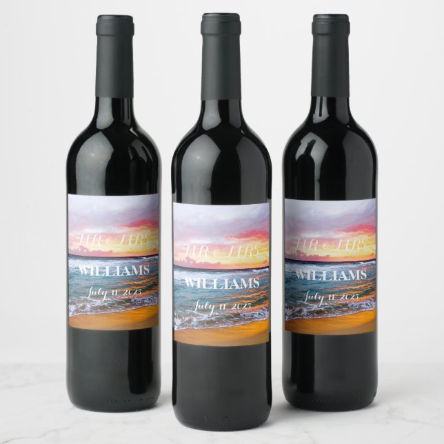 Etiqueta Para Botella De Vino Elegante Sunset Beach Tropical Summer
