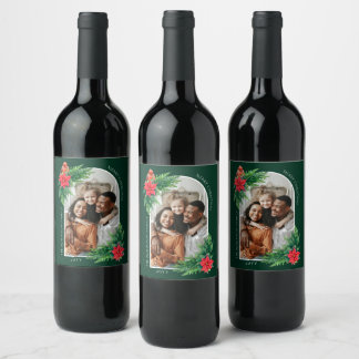Etiqueta Para Botella De Vino Elegante tarjeta de fotografía navideña vegetación