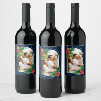 Etiqueta Para Botella De Vino Elegante tarjeta de fotografía navideña vegetación