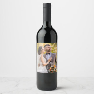 Etiqueta Para Botella De Vino Elegante tipografía paisaje de foto de boda modern