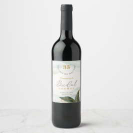 Etiqueta Para Botella De Vino Elegante Vegetación Dorada Watercolor Ducha Bridal