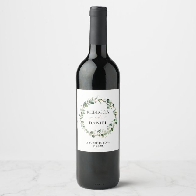 Etiqueta Para Botella De Vino Elegante vegetación Marco geométrico personalizado (Anverso)