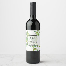 Etiqueta Para Botella De Vino Elegante verde botánico acuarela verde flora