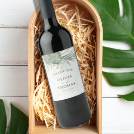 Etiqueta Para Botella De Vino Elegante Verde Tropical Gracias Boda