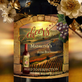 Etiqueta Para Botella De Vino Elegante Viñetería Art Cheers Cumpleaños